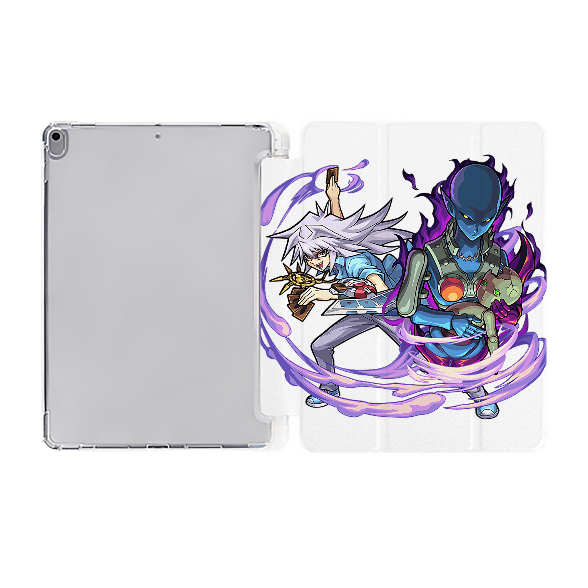 （画像用） 遊☆戯☆王 Yu-Gi-Oh! IPad ケース ペン収納付き 三つ折りスタンド PUレザー×シリコン 対応機種9.5/10.5/10.9インチ